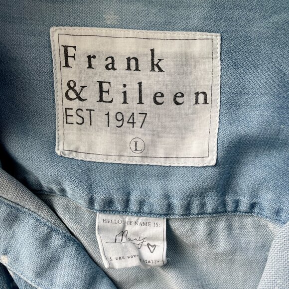 Frank & Eileen Mary Splatter Famous Denim Dress L Light Blue Cotton Shirt - Picture 6 of 9